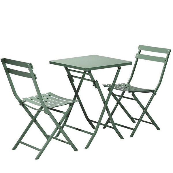 3Piece Patio Bistro Set of Foldable Table and Chairs,Dark Green