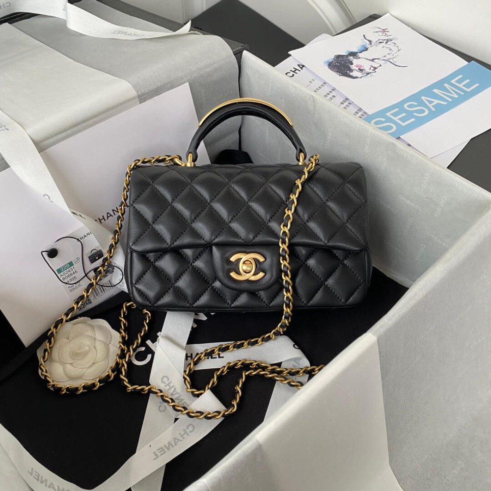 Chanel Mini Flap Bag With Gold Top Handle 20cm
