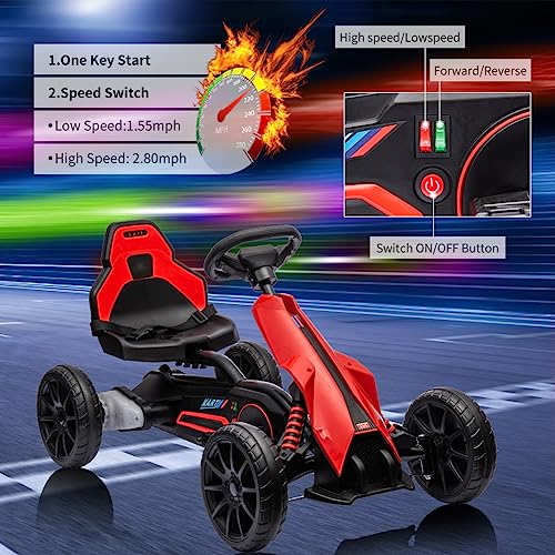 12V Electric Go Kart for Kids,7Ah Battery Powered Car for Toddlers, Adjustable Seat, High/Low Variable Speeds,EVA Wheels, Outdoor Ride On Toy Vehicle Gift for 3-6 Years,Red
