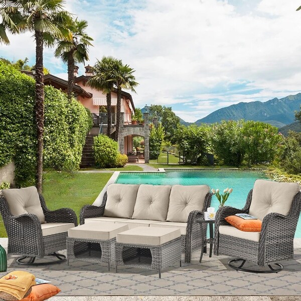 2.0 Wicker Patio Furniture Conversation Set with High Back Swivel Chairs and Storage Ottomans,Cushions Included ??