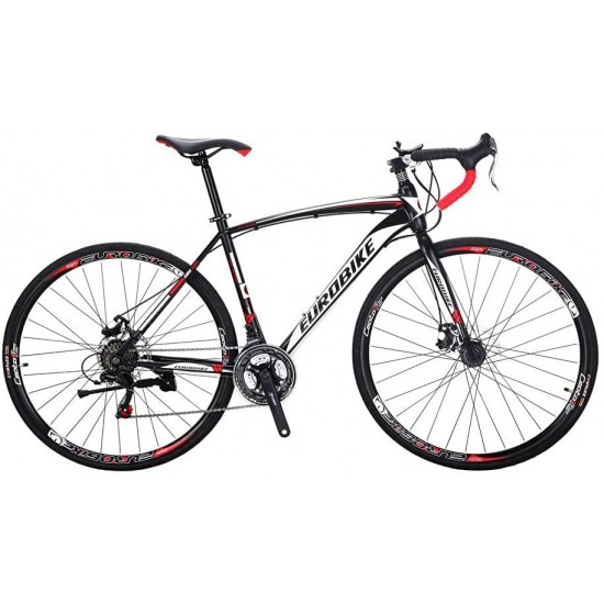 XC550 700C Road Bike Steel Frame Mechanical Dual Disc Brake 21 Speed Gear System Adult Road Bicycle BlackRed