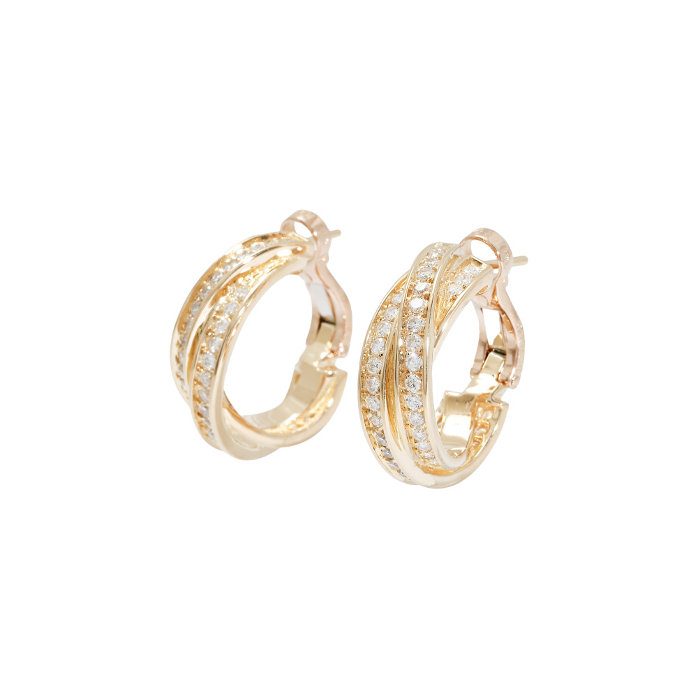 Cartier Trinity Three Bangles Earrings 18K Yellow Gold