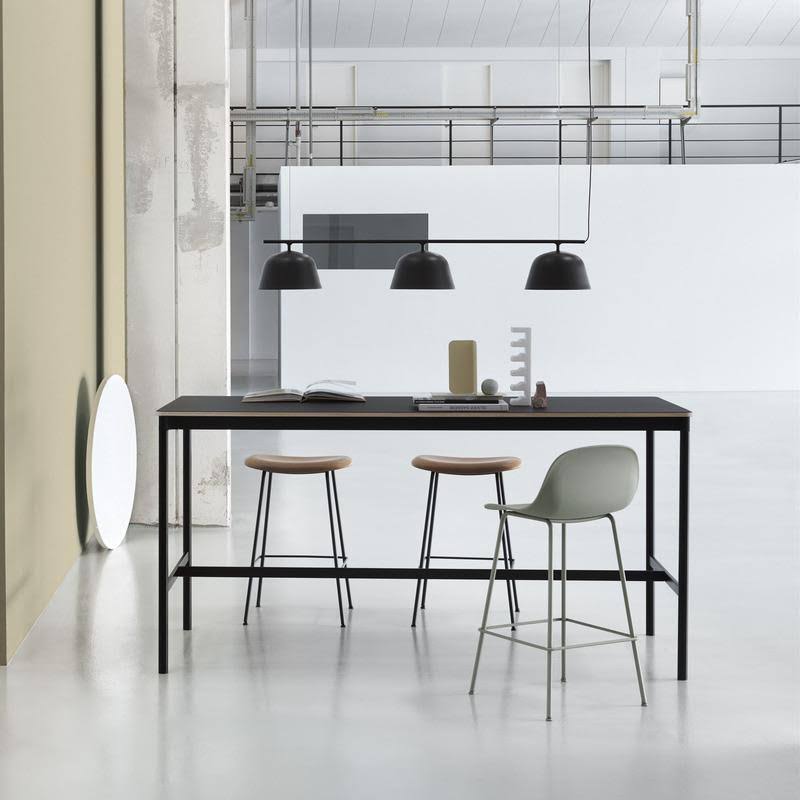 Muuto Fiber Bar Stool - Tube Base - Refine Leather - Black / Black