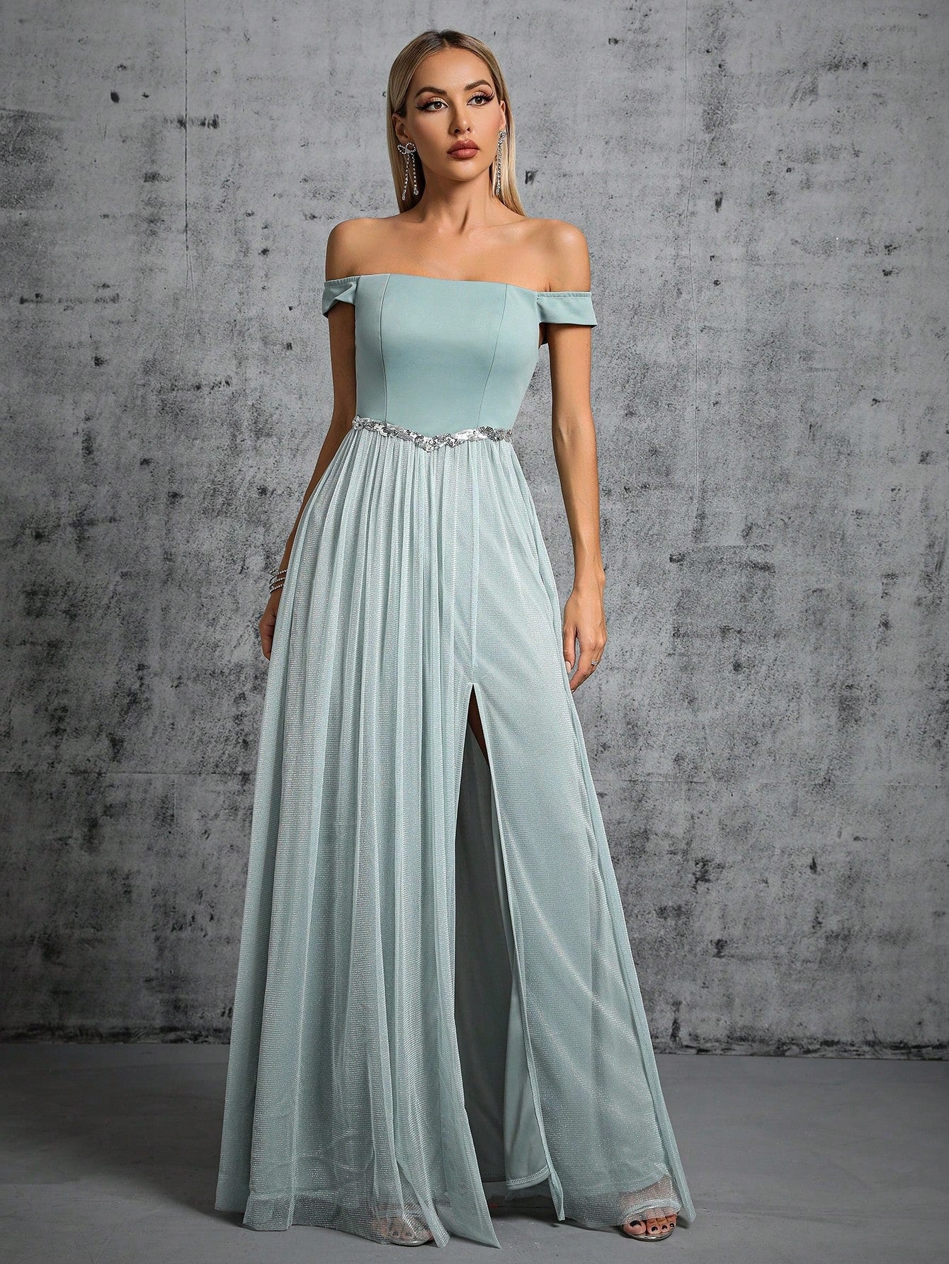 Off Shoulder Split Maxi Dress Elegant Evening GownClistos