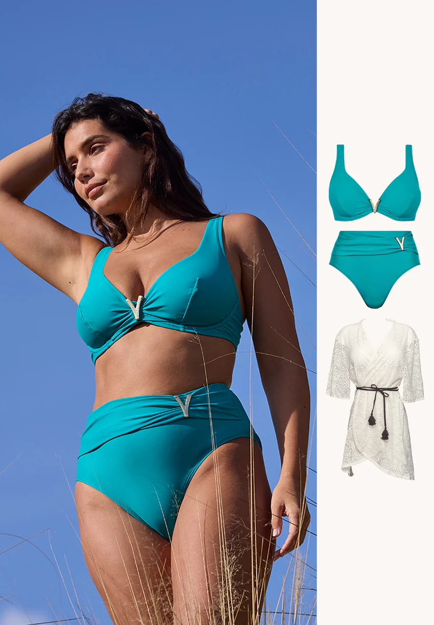 Ensemble maillot 2 pièces Managua vert avec tunique de plage