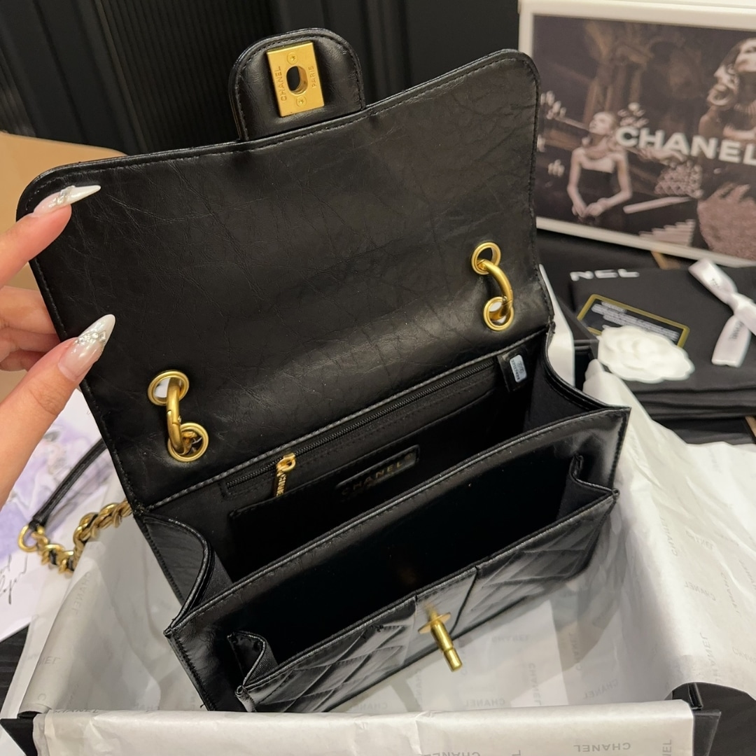 Chanel 23S Retro Backpack With Gold Hardware Black 22Cm/8.7in