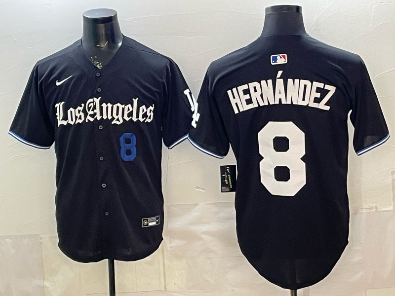 Men's Los Angeles Dodgers Enrique Hernandez #8 Black Alternate Replica Jersey