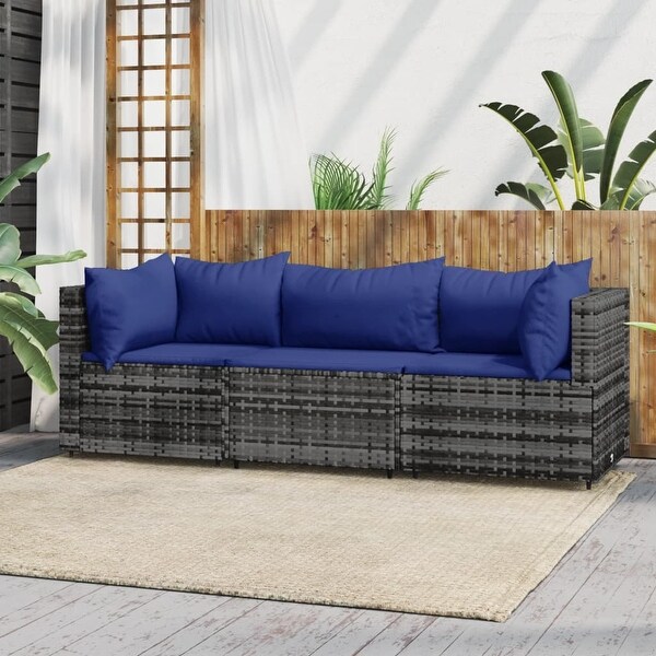 vidaXL Patio Lounge Set with Cushions Brown/Black/Gray Poly Rattan