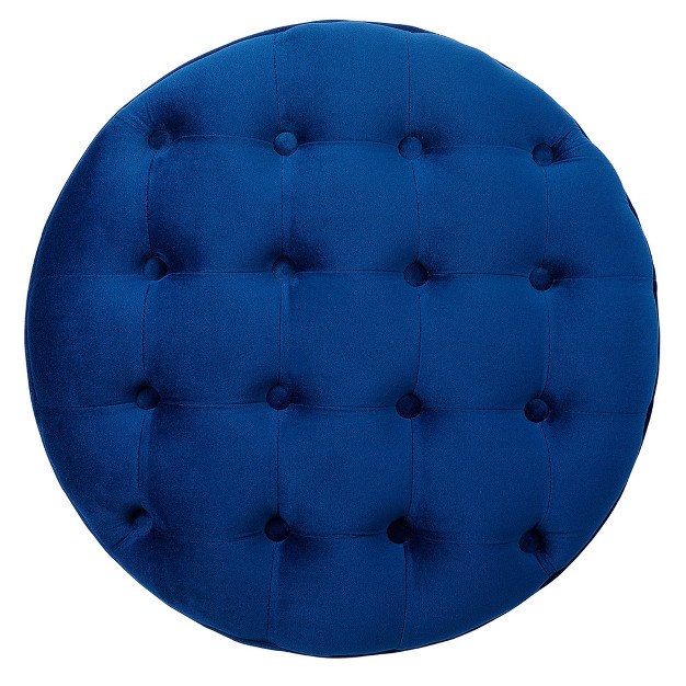 Birdrock Home Tufted Round Ottoman Velvet Foot Stool Navy