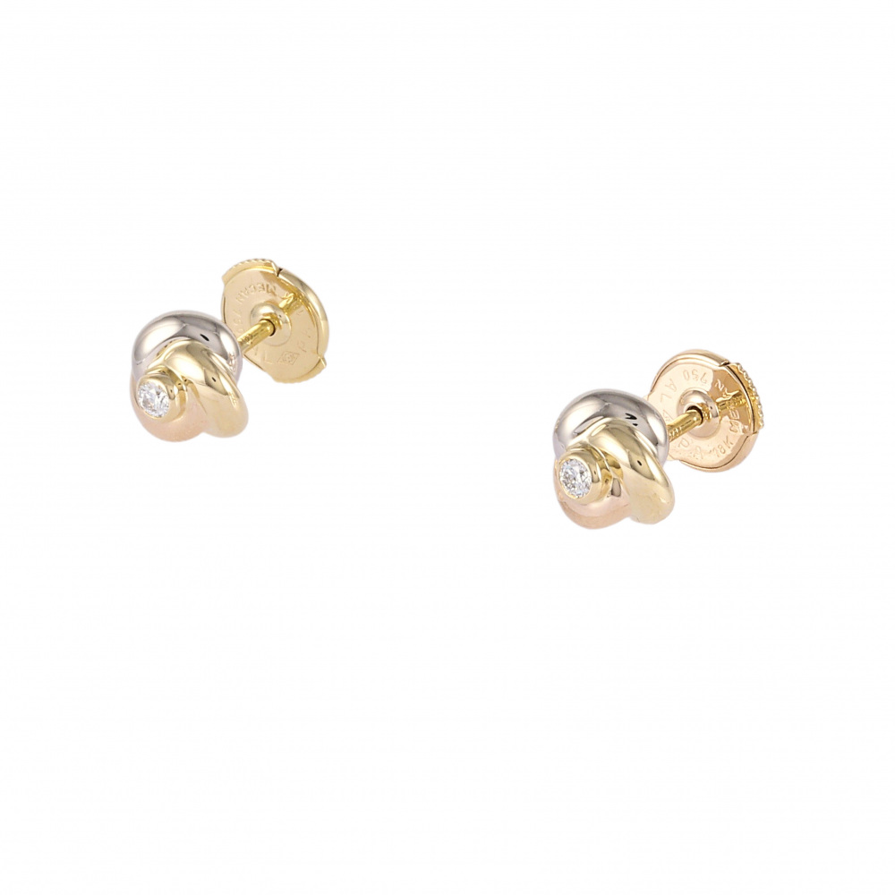 Cartier Trinity Baby Earrings Tri-Gold Diamond B8027100