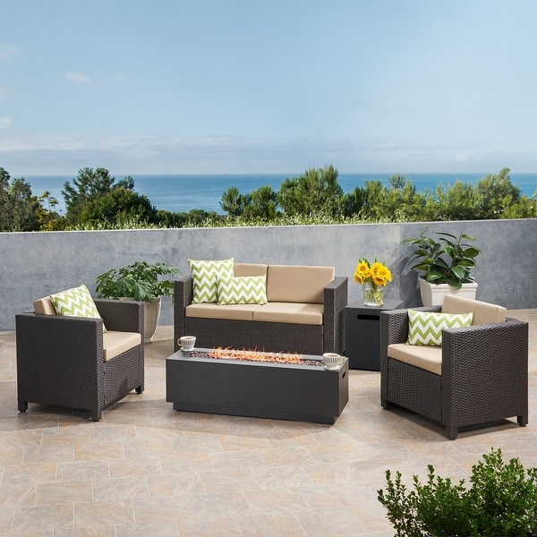 Glenbar Wicker/Iron 5piece Chat Set with Fire Pit by Christopher Knight Home