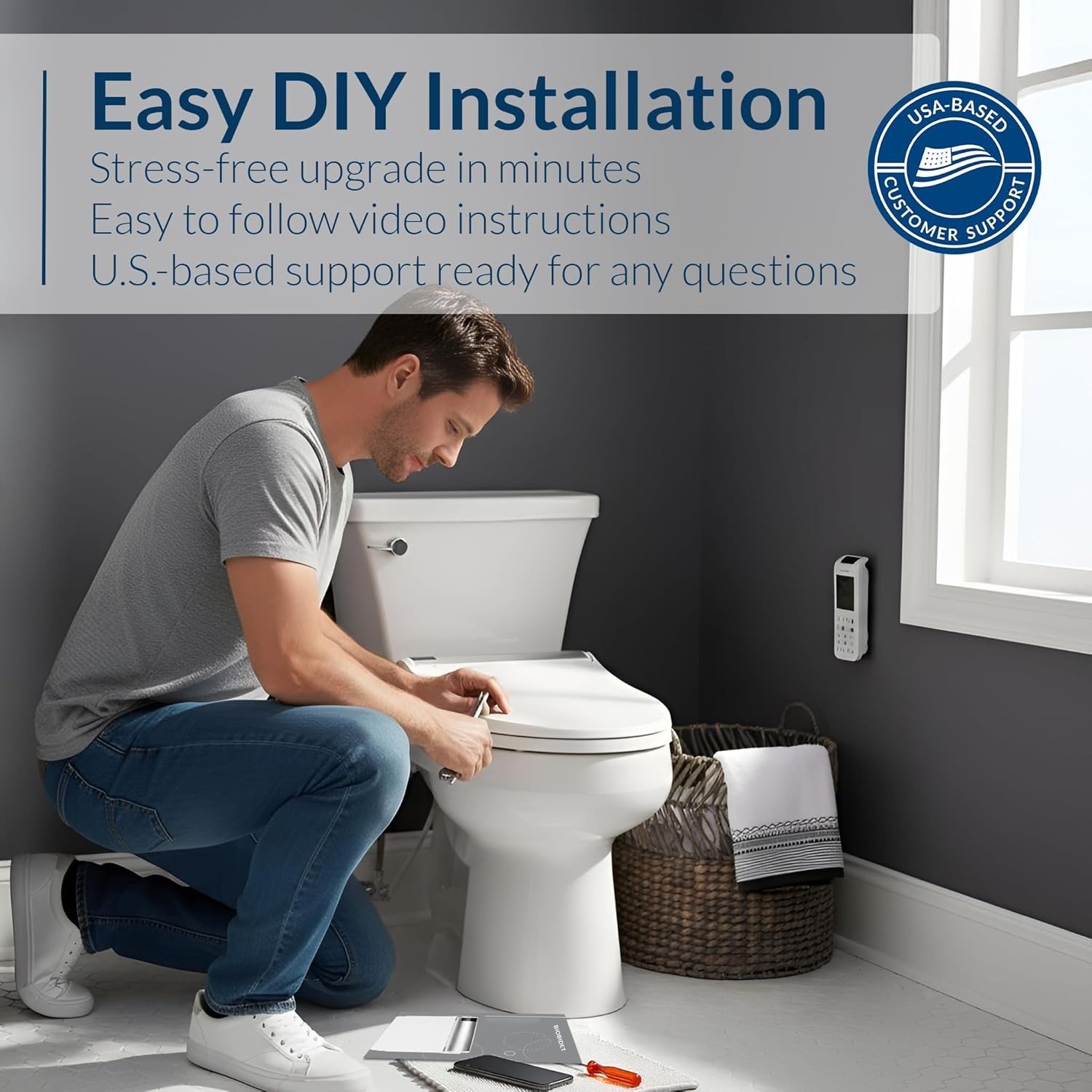 Elongated Electric Bidet Toilet Seat with Warm Water & Dryer, Wireless Remote Bidet