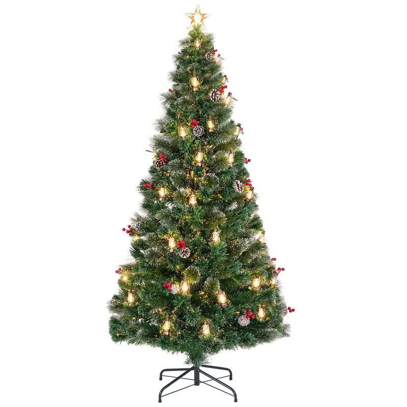 Pre-Lit Fiber Optic Christmas Tree – Snow-Dusted Artificial Tree with Warm White LED Lights