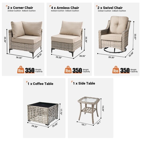 HOOOWOOO 10piece Wicker Patio Furniture Set Sectional Sofa with Swivel Chair