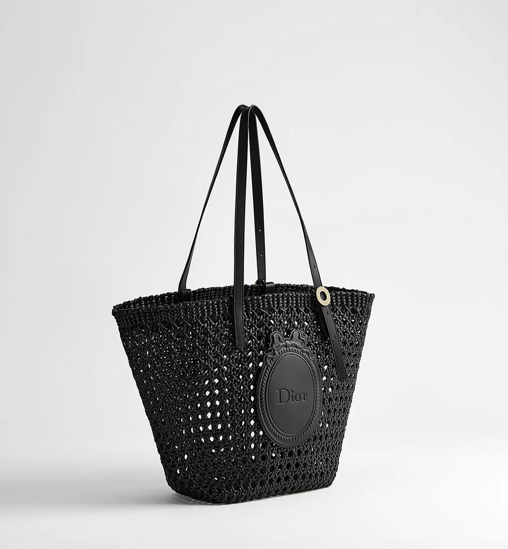 Medium Dior Blooming Bag Black Cannage and Dior Médaillon Woven Calfskin