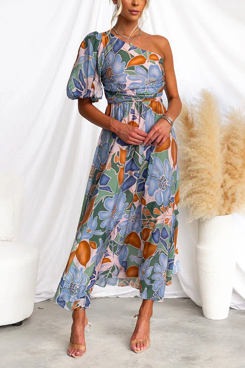 One Shoulder Maxi Dress with Belted WaistClistos