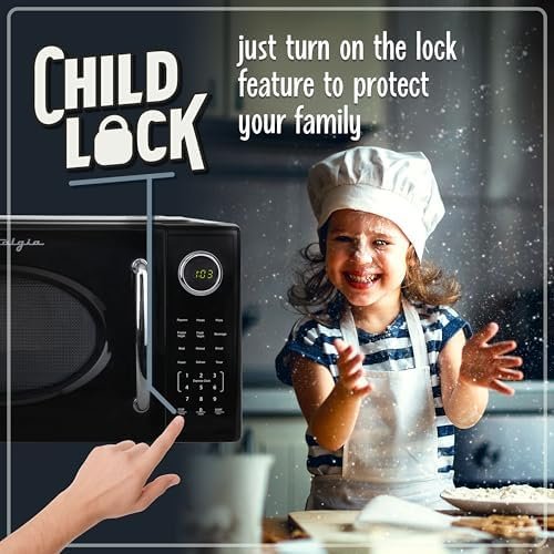 1000W Microwave Oven 1.1 Cu Ft Capacity – Child Safety Lock, 8 Auto-Cook Settings – Countertop Kitchen Appliance – Black