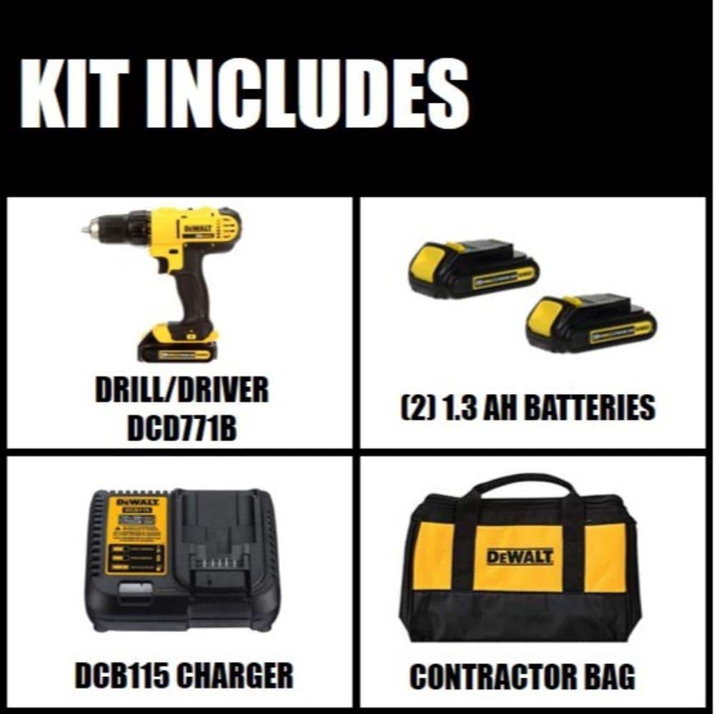 20V MAX Cordless 1/2 in. Drill/Driver, (2) 20V 1.3Ah Batteries, Charger and Bag DCD771C2