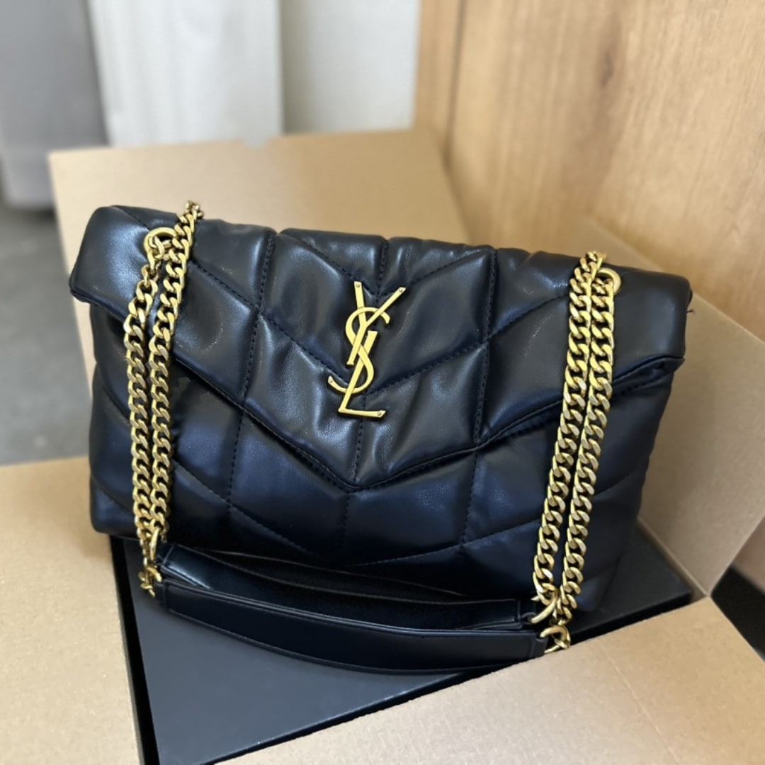 Saint Laurent Loulou Puffer Small Shoulder Bag In Black 28Cm