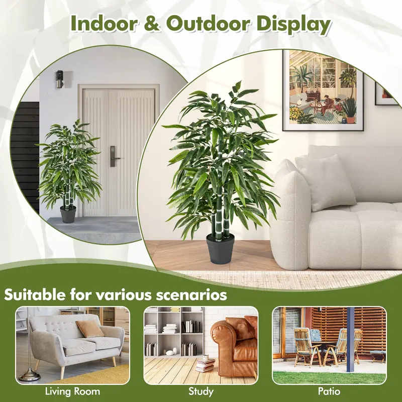 Twin 50-Inch Artificial Bamboo Trees — PE Trunk & Natural-Looking Faux Bamboo Plants