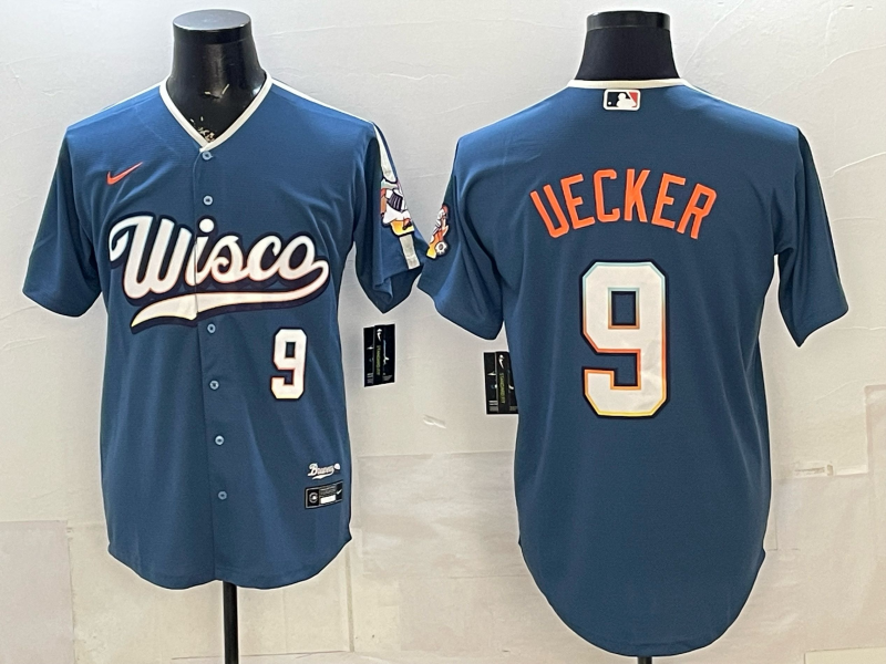 Men's Milwaukee Brewers Bob Uecker #9 Mineral Blue 2026 City Connect Stadium Jersey
