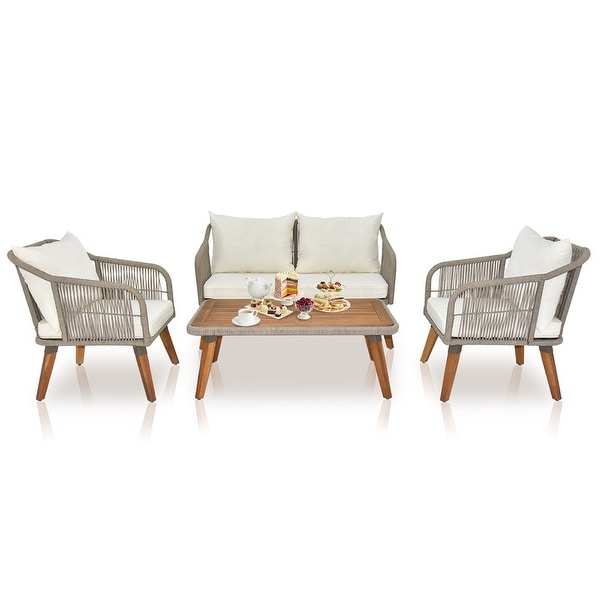 4Piece Outdoor Acacia Wood Conversation Set