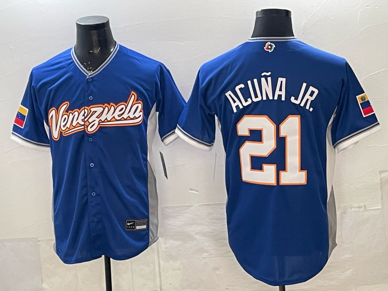 Men's Venezuela Baseball Ronald Acuna Jr. #21 Royal 2026 World Baseball Classic Stadium Jersey