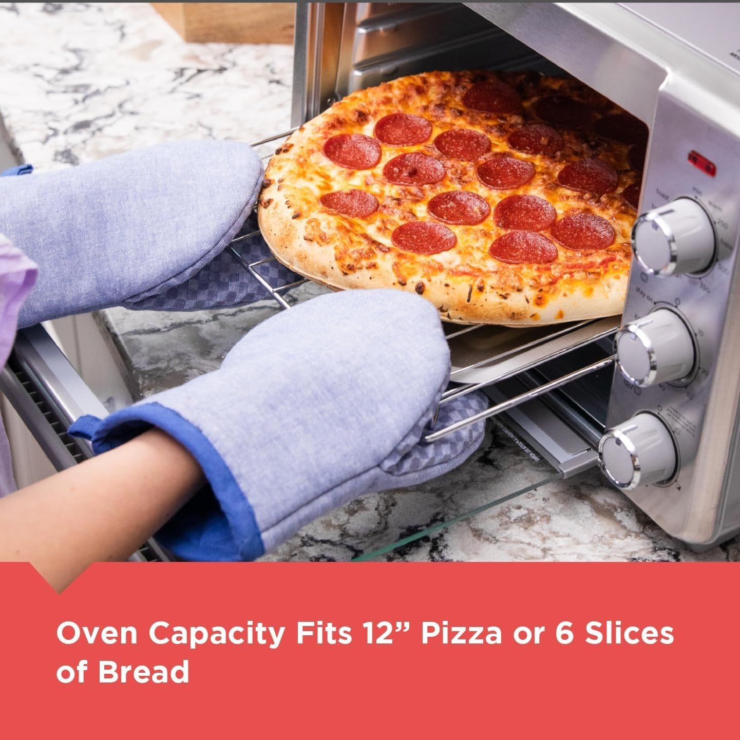 5-in-1 Air Fryer Toaster Oven, Fits 12′′ Pizza/6-Slice Toast, Convection Air Fry Tech, 60-Min Timer, Stainless Steel