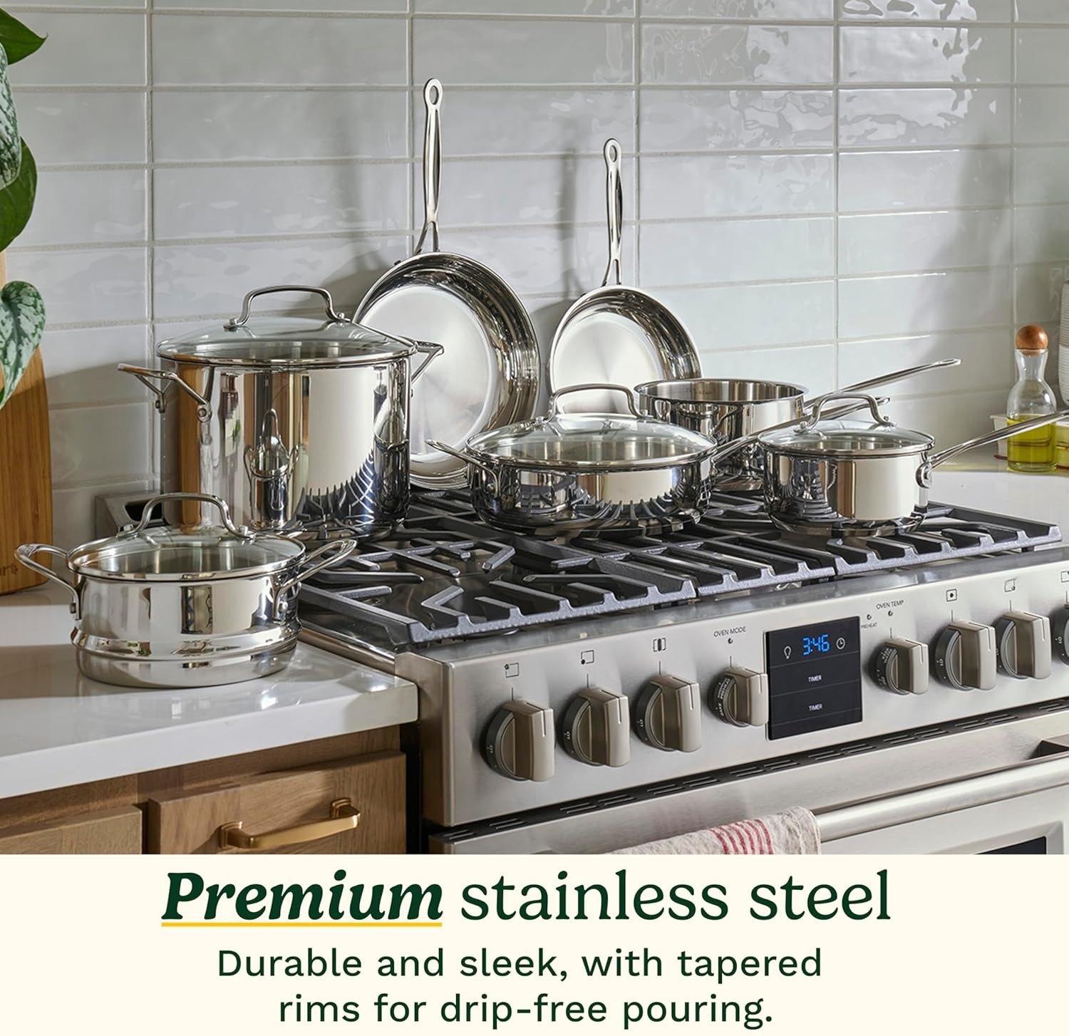 11-Piece Stainless Steel Cookware Set Aluminum Encapsulated Base Oven Safe 500°F