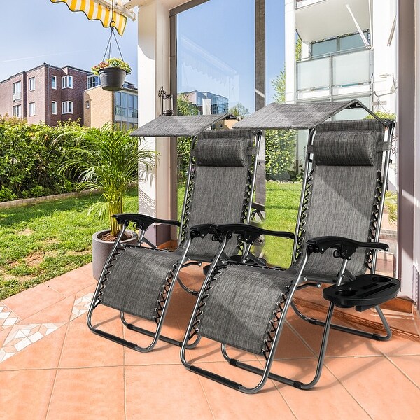 Patio Single Zero Gravity Folding Lounge Recliner Chair with Canopy and Cup Holder
