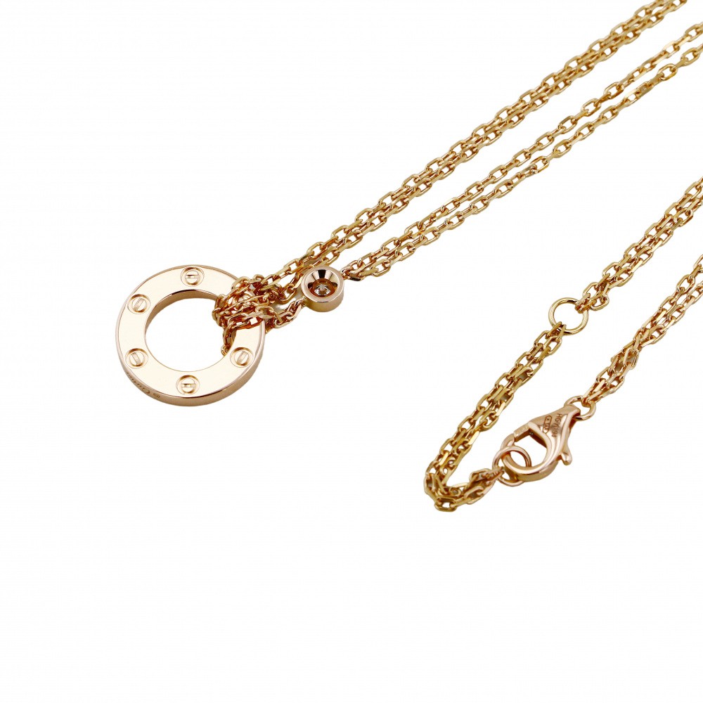 Cartier Love Circle Necklace 18K Rose Gold Diamond