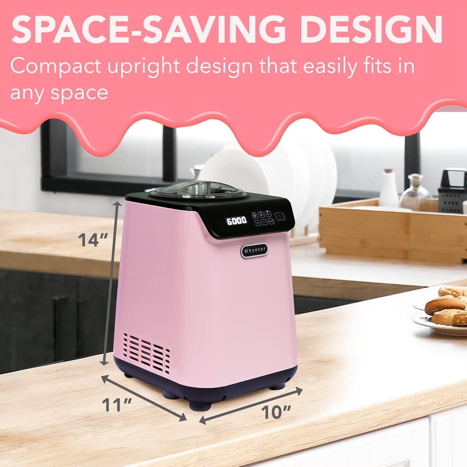 Ice Cream Maker Machine Automatic 1.28 Qt Upright with Built-In Compressor, LCD Digital Display & Timer, No Pre-Freezing