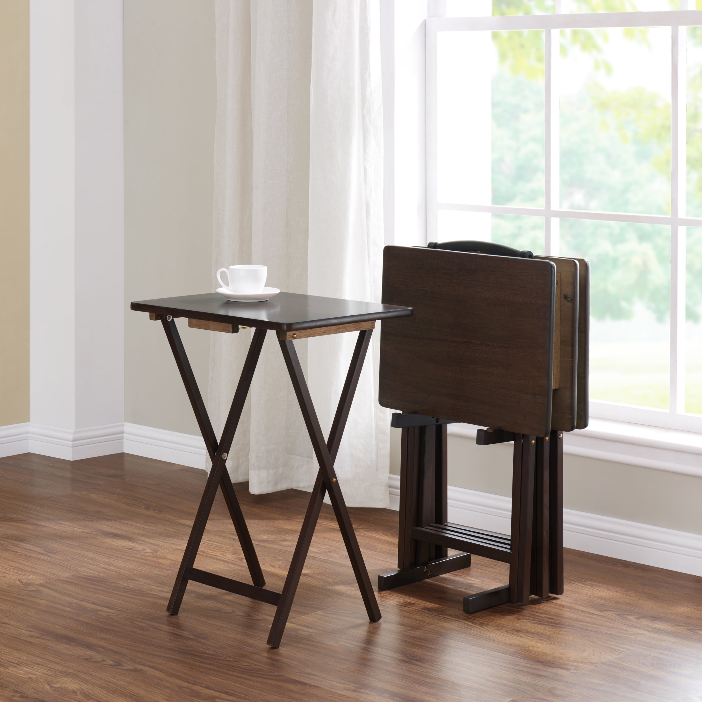 Mainstays Walnut 5-Piece Folding TV Tray Table Set, 19 x 15 x 26 Inch