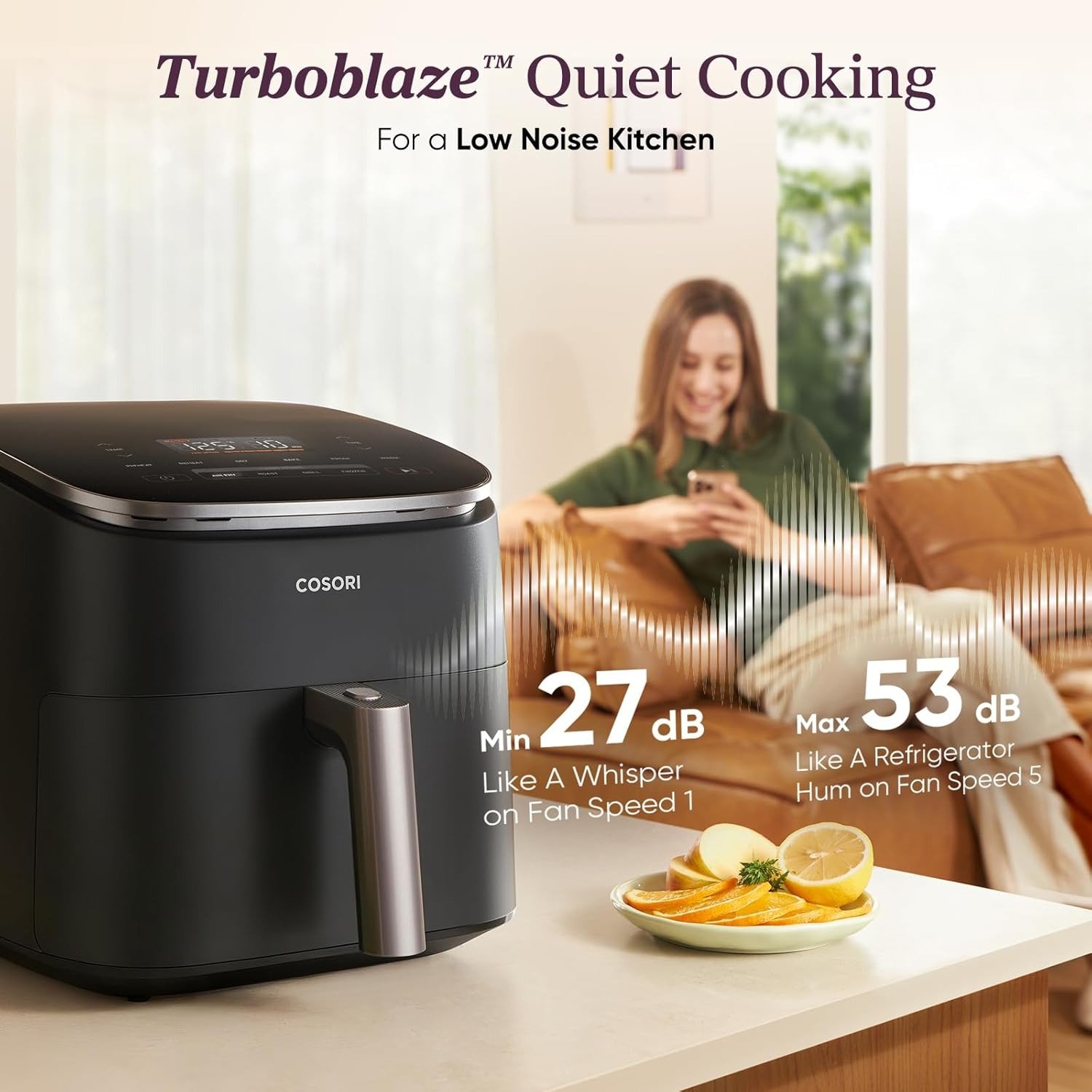 6.0QT Air Fryer 10-in-1, 5-Speed Airflow, 90-450°F Temp Control, Quiet Operation