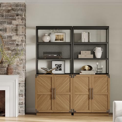 SICOTAS Book Shelf Bookcases with Storage - 75.3” Tall Book Shelves Case 5 Tier Large Modern Bookshelf Case with Door, Farmhouse Standing Display Cabinet for Living Room, Home Office, Study Room(2PCS)