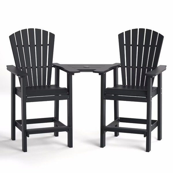 Beach Balcony Chair Barstool with Removable Table,WoodLike HDPE Backyard Garden Dining Chairs,Adirondack Arm Chairs Set of 2,
