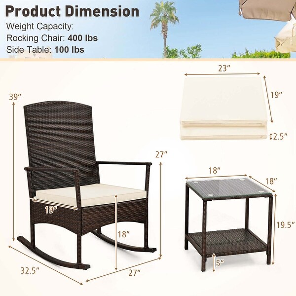 3 PCS Patio Rocking Set Wicker Rocking Chairs with 2Tier Coffee Table