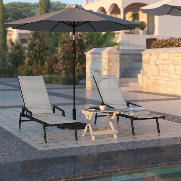 Set of 2 AllWeather Textilene Adjustable Chaise Lounge Chairs with Arms