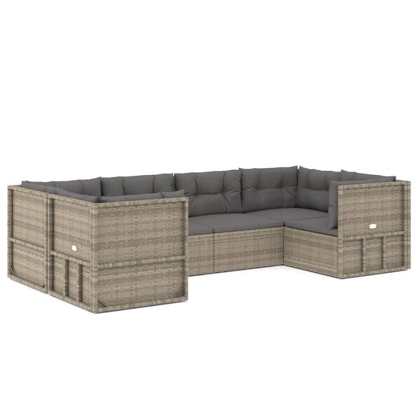 vidaXL 7 Piece Patio Lounge Set with Cushions Gray Poly Rattan