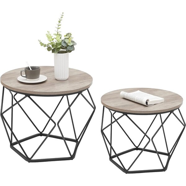 Small Coffee Table Set of 2,Round Coffee Table ,Greige and Black
