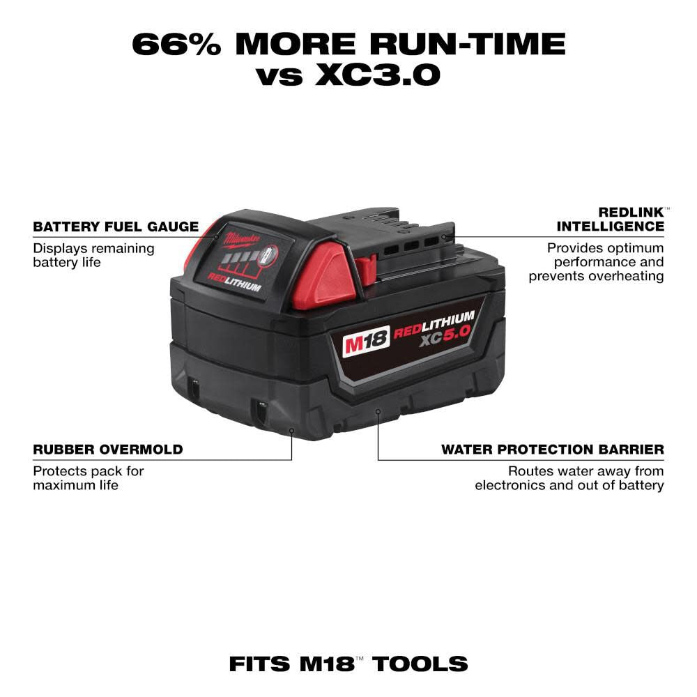 Milwaukee M18 REDLITHIUM XC 5.0Ah Extended Capacity Battery Pack 48-11-1850