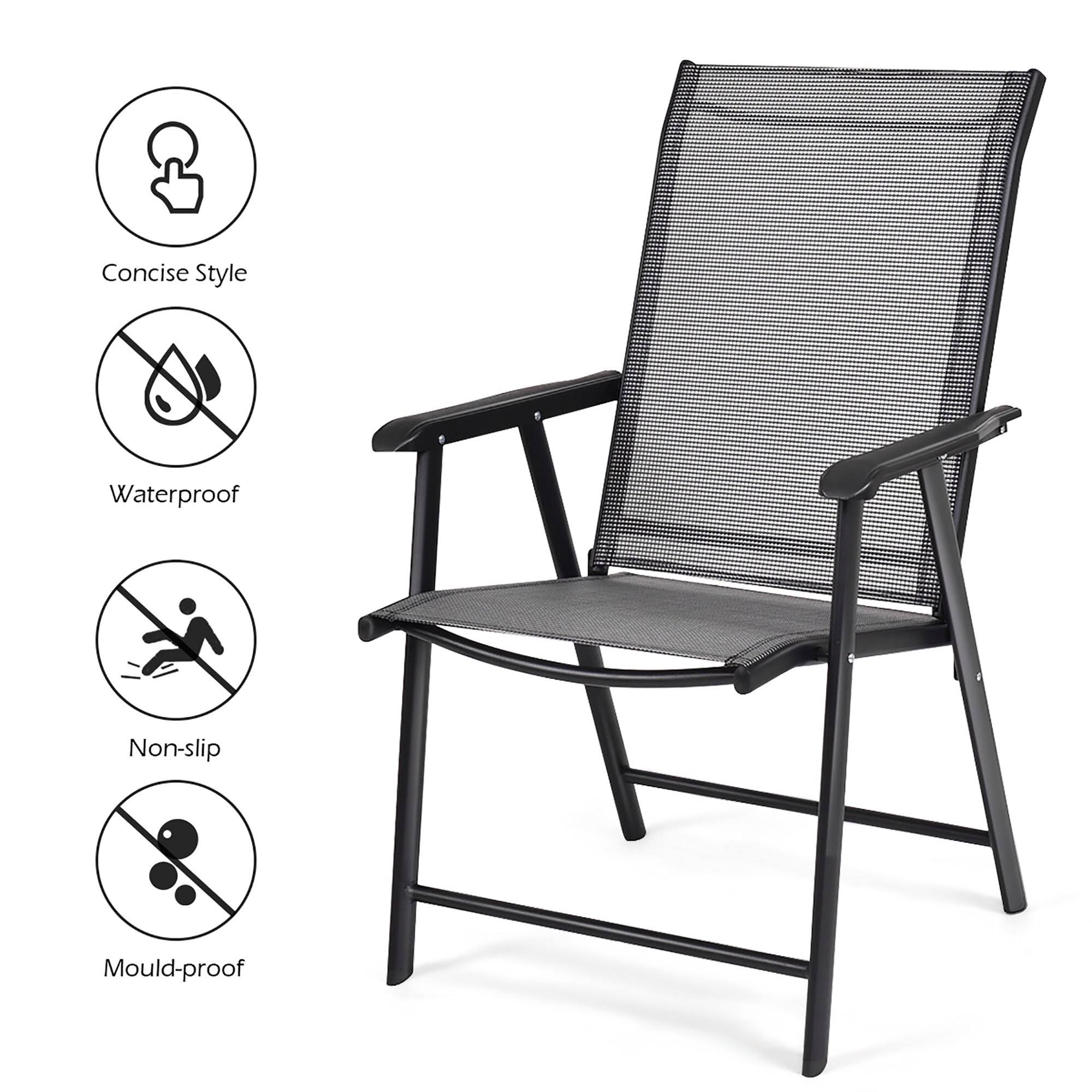Set of 4 Patio Folding Chairs Camping Deck Dining Chair - Grey