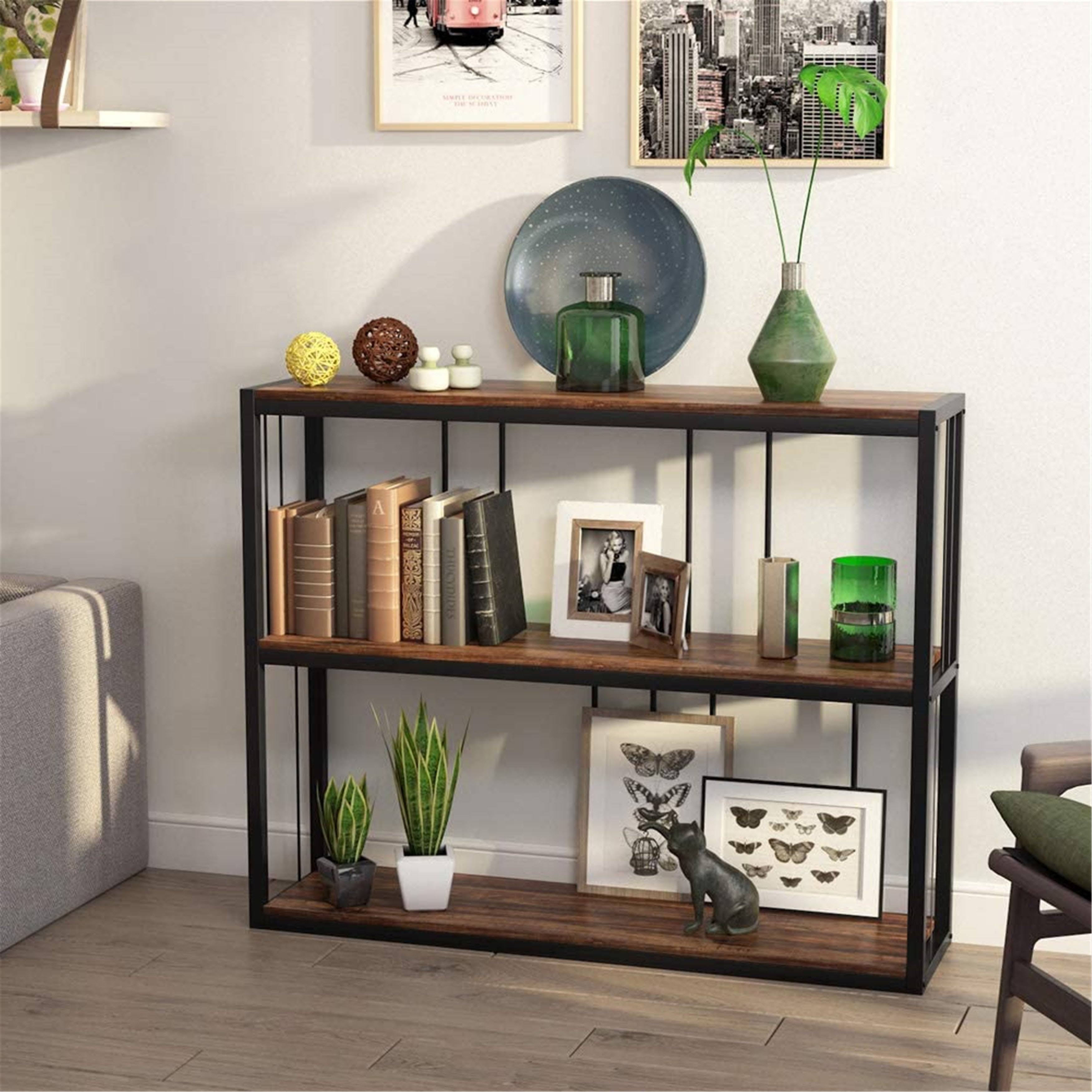 3-Tier Vintage Industrial Console Table Sofa Table - Rustic-Brown