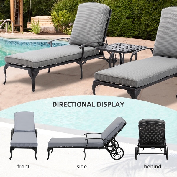 HOMEFUN Aluminum pool edge recliner with wheels that can tilt set of 3