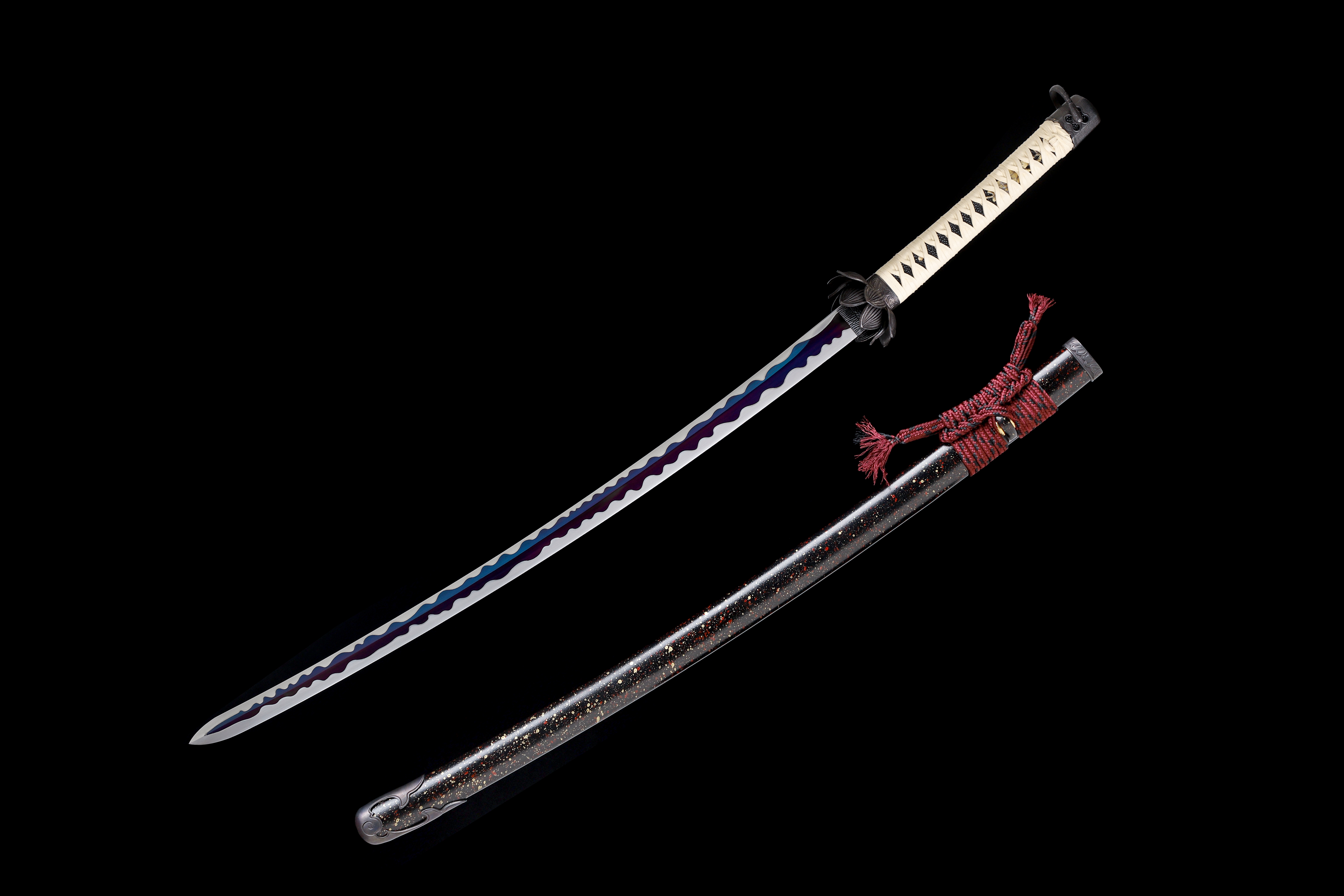Handmade Katana 9260 Spring Steel Purple Blade Flower Tsuba Full Tang