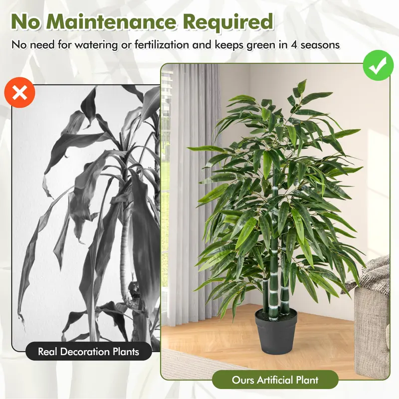 Twin 50-Inch Artificial Bamboo Trees — PE Trunk & Natural-Looking Faux Bamboo Plants