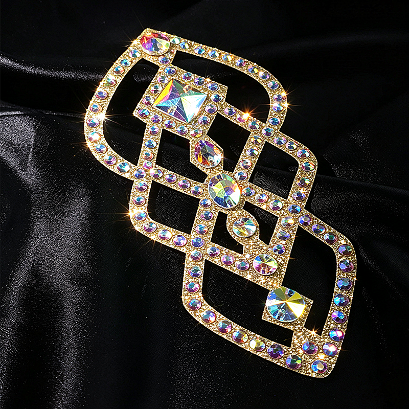 Gold ABCrystal Rhinestone Applique Large Rhinestone Patch Bridal Gown Dance Costume Evening Dress Garment Embellishment DIY BL01