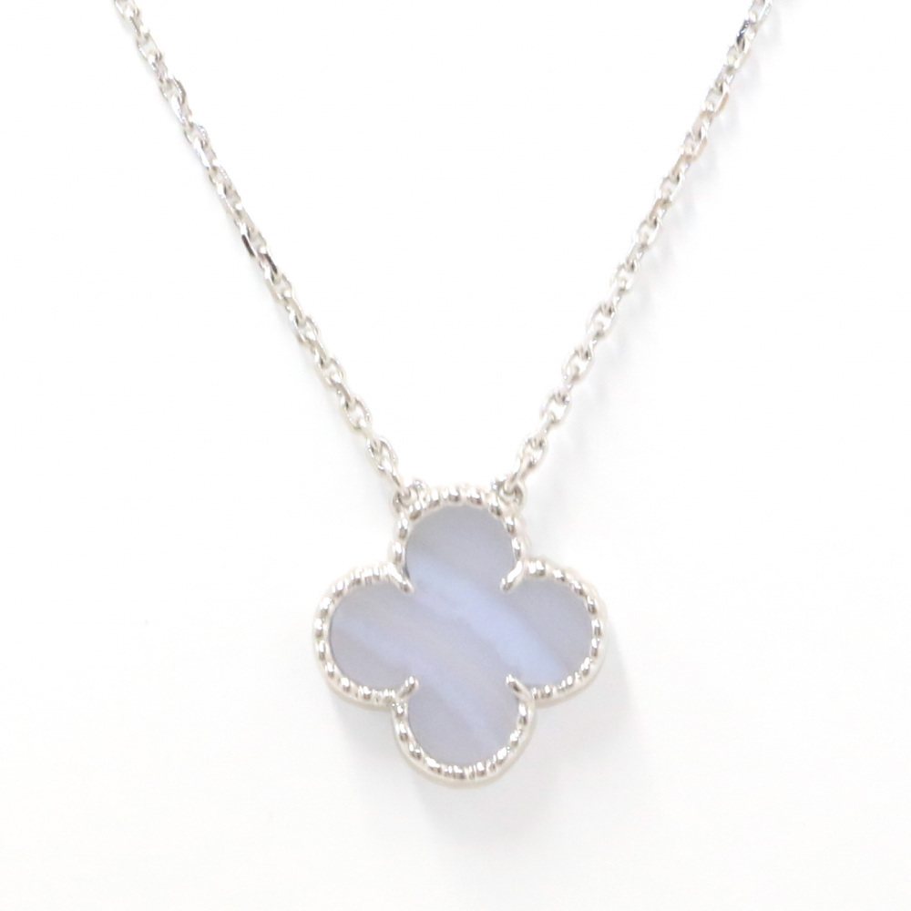 Van Cleef & Arpels Vintage Alhambra Necklace 18K White Gold Chalcedony