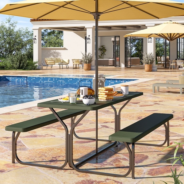 Moasis 6FT HDPE Outdoor Picnic Table Set Bench Set with Metal Base