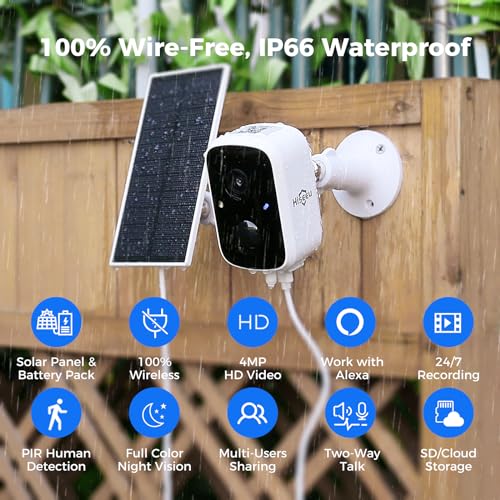Hiseeu Solar Security Cameras Wireless Outdoor 2 Pack, Battery Powered 3K 4MP wifi Cameras for Home Surveillance, PIR/AI Motion Detection, Waterproof, Color Night Vision, 2-Way Audio, Cloud/SD Storage